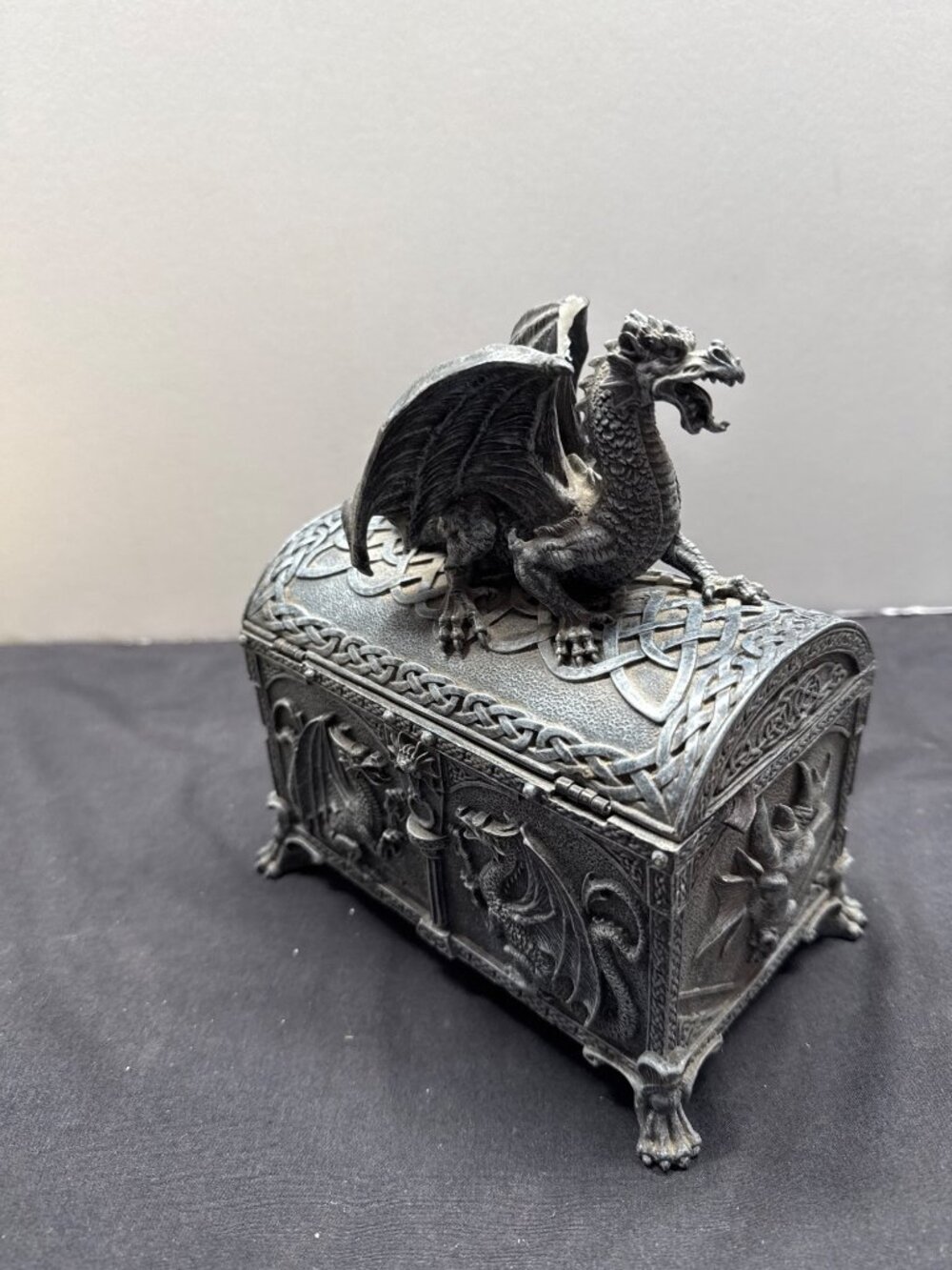 Dragon-Themed Decorative Trinket Box FLAWED Ornate Celtic Design Gothic Style Hi